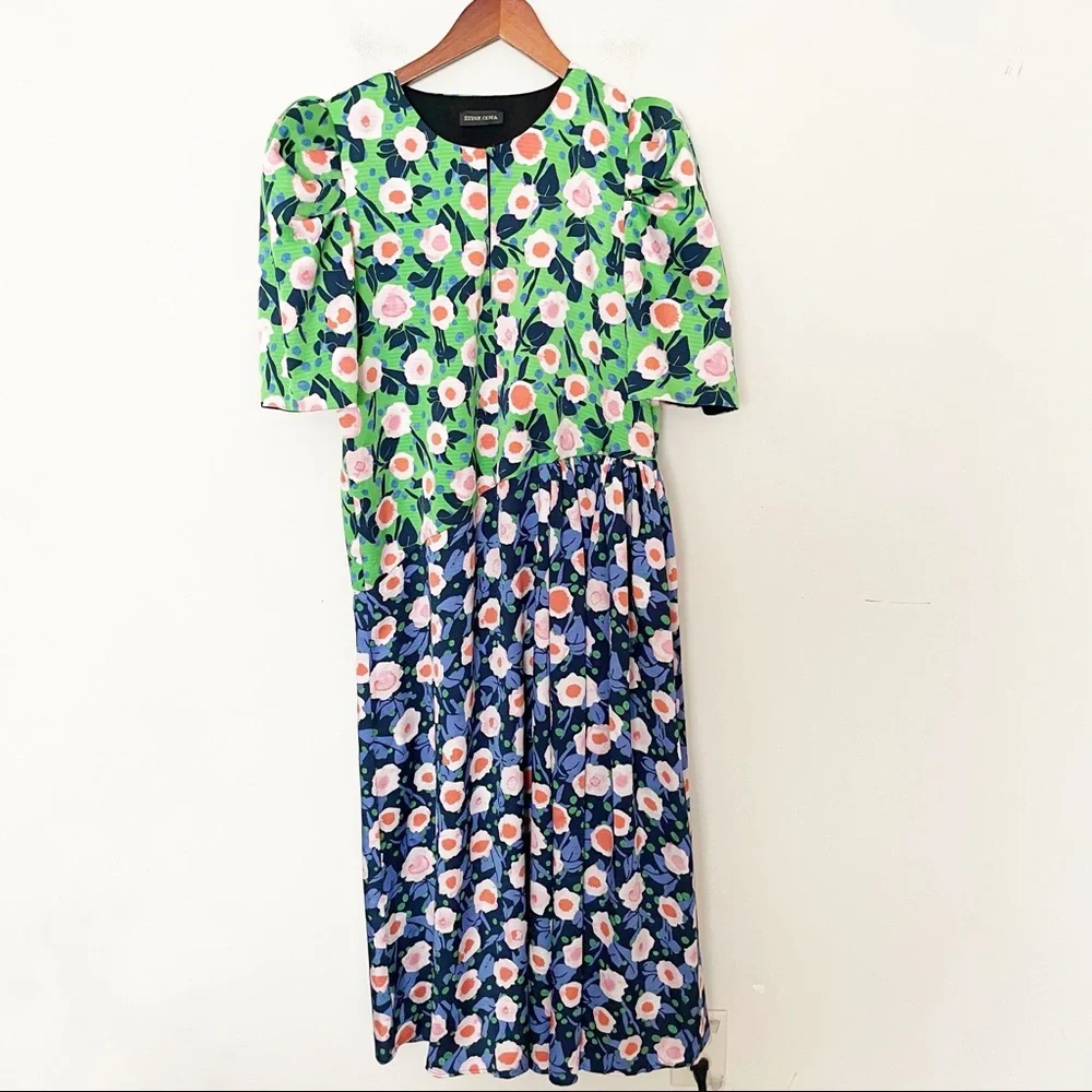 Stine Goya Kori Marketplace Midi Dress Puff Sleeve Size Medium - Picture 6 of 12